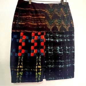 Linea Domani plush patchwork skirt, fully lined, pockets. Sz 8. Preowned.